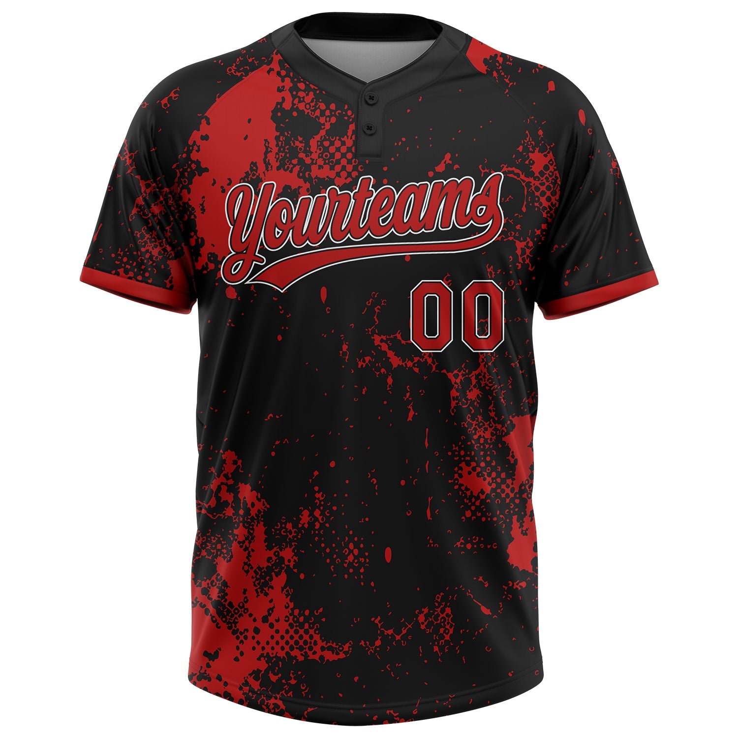 Custom Black Red-White Abstract Splatter 3D Pattern Two-Button Unisex Softball Jersey view 2