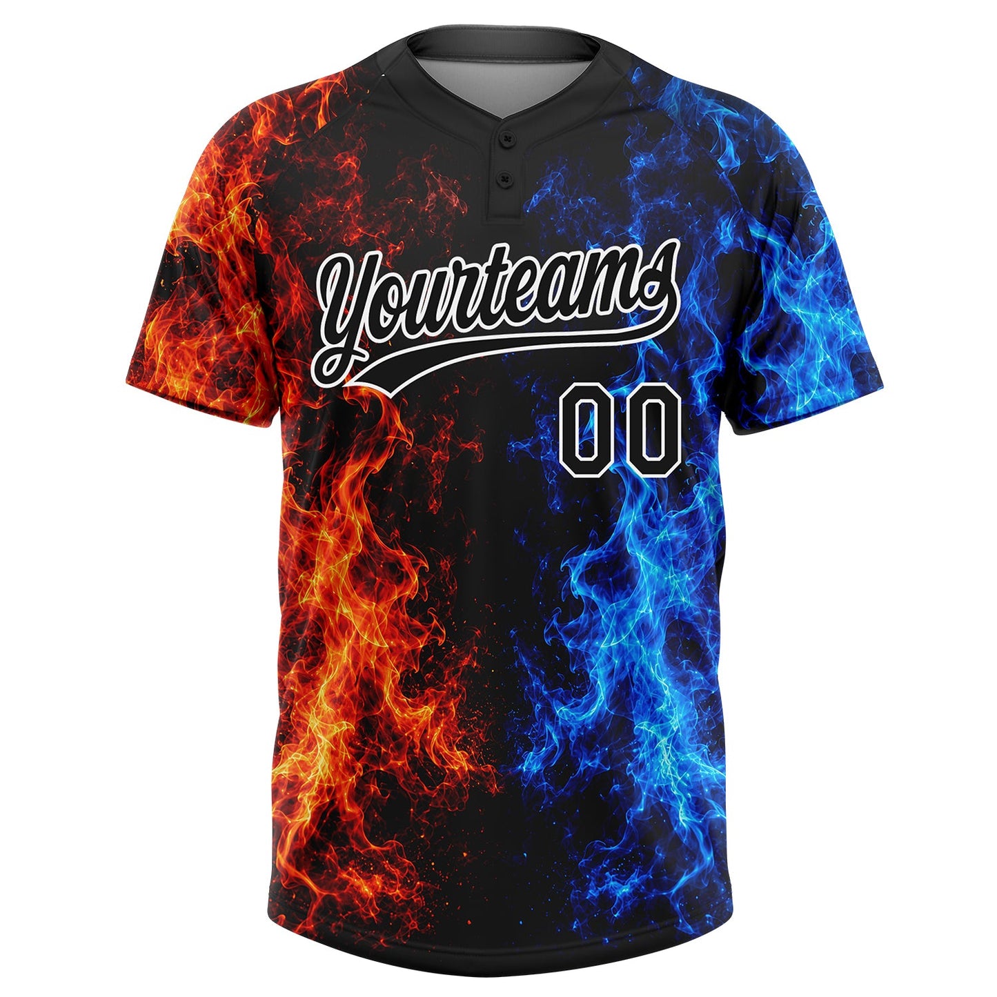 Custom Black Royal Red-White Fire Flame 3D Pattern Two-Button Unisex Softball Jersey view 2