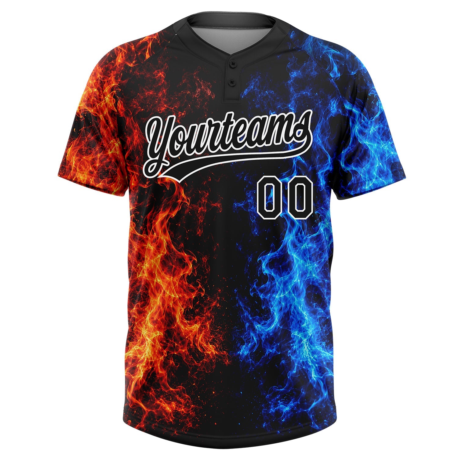 Custom Black Royal Red-White Fire Flame 3D Pattern Two-Button Unisex Softball Jersey view 2