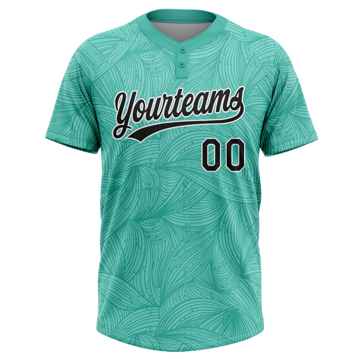 Custom Teal Black-White Abstract Curved Lines 3D Pattern Two-Button Unisex Softball Jersey view 2