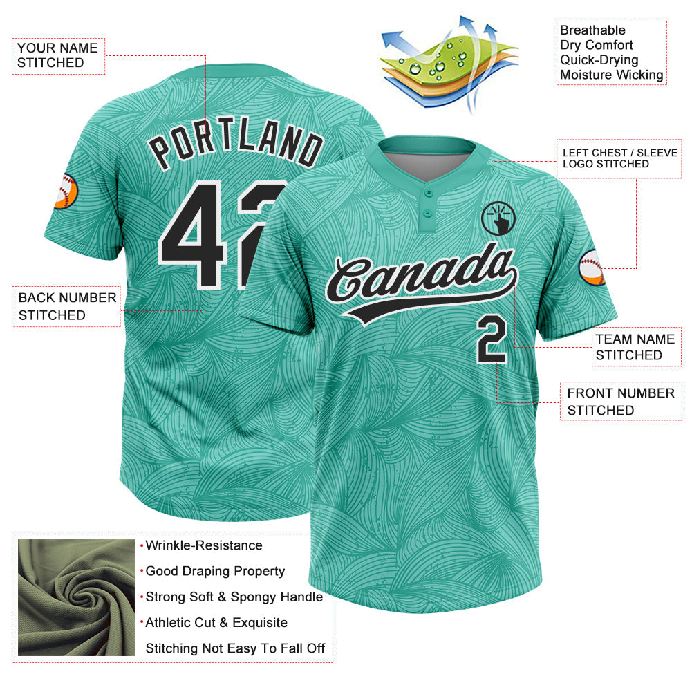 Custom Teal Black-White Abstract Curved Lines 3D Pattern Two-Button Unisex Softball Jersey view 3