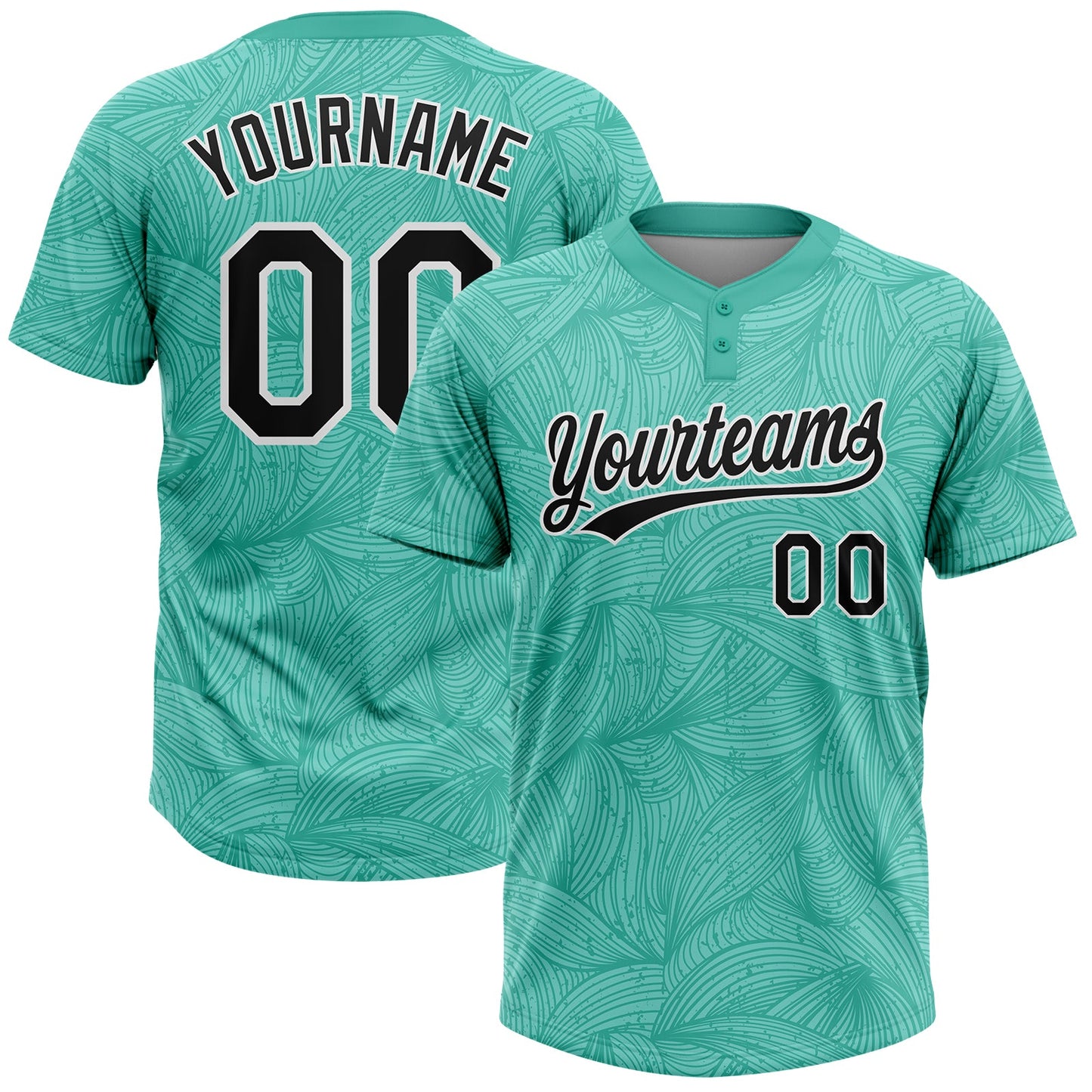 Custom Teal Black-White Abstract Curved Lines 3D Pattern Two-Button Unisex Softball Jersey - Main View