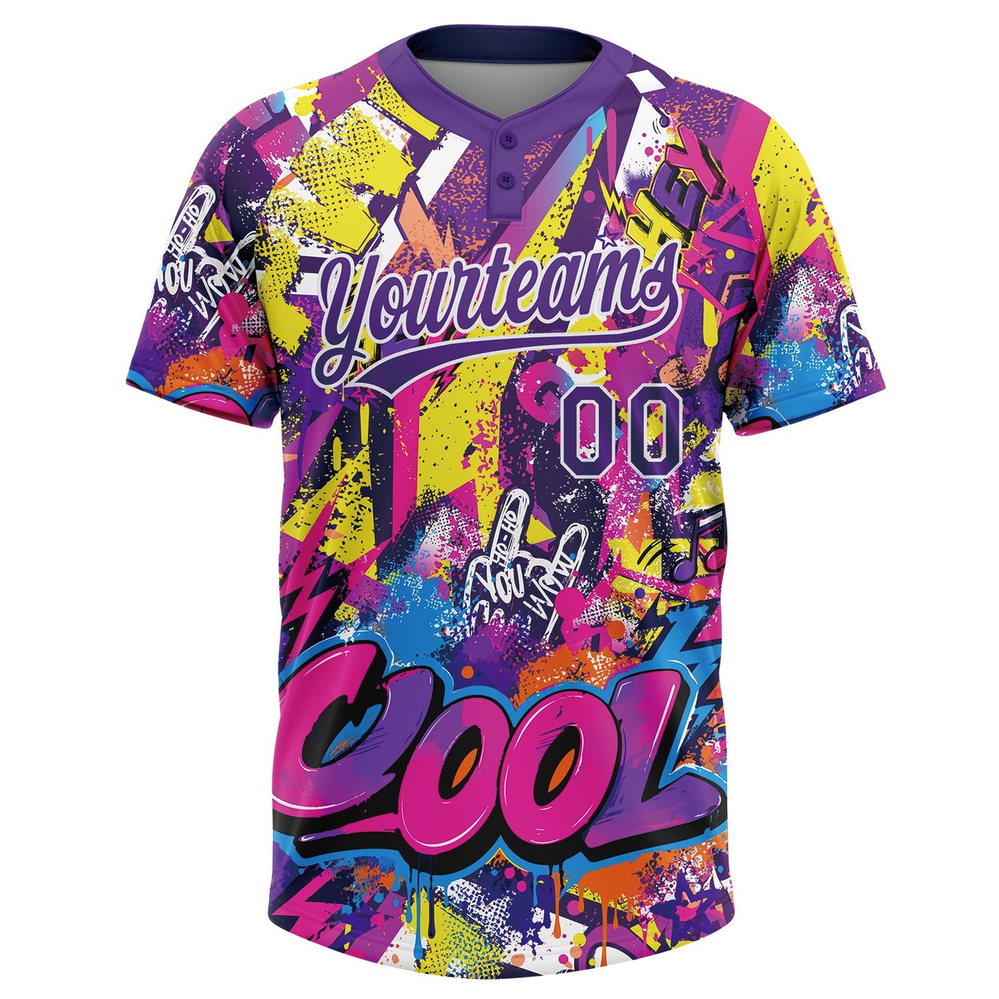 Custom Graffiti Pattern Purple-White Urban Street Dripping Paint Two-Button Unisex Softball Jersey view 2