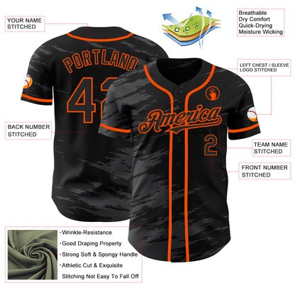Custom Black Steel Gray Splash Ink Orange Authentic Baseball Jersey view 3