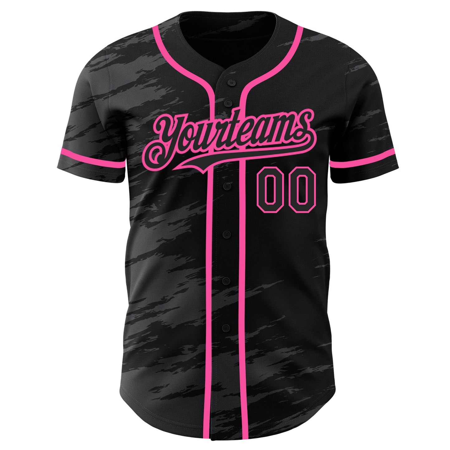 Custom Black Steel Gray Splash Ink Pink Authentic Baseball Jersey view 2
