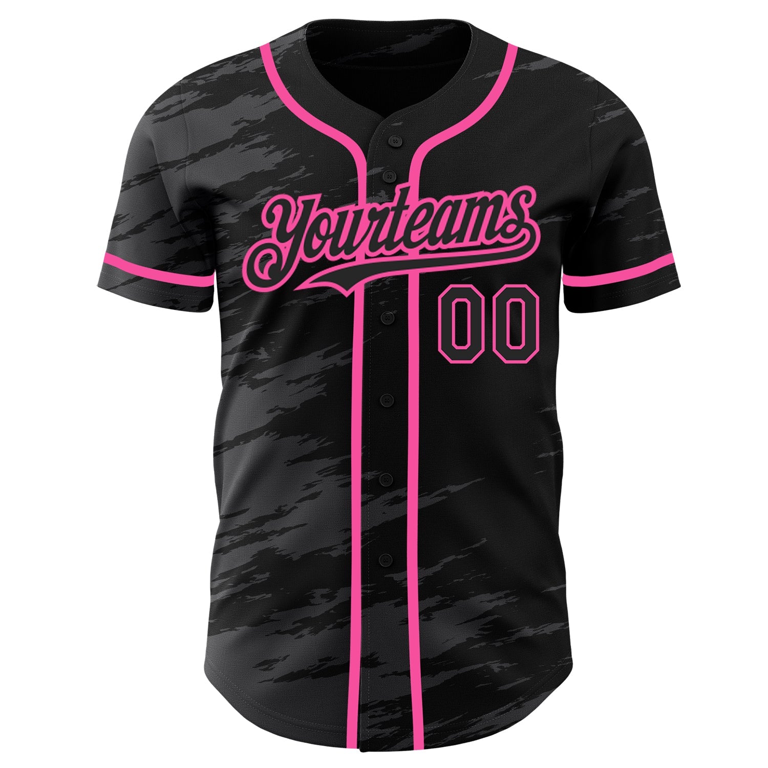 Custom Black Steel Gray Splash Ink Pink Authentic Baseball Jersey view 2