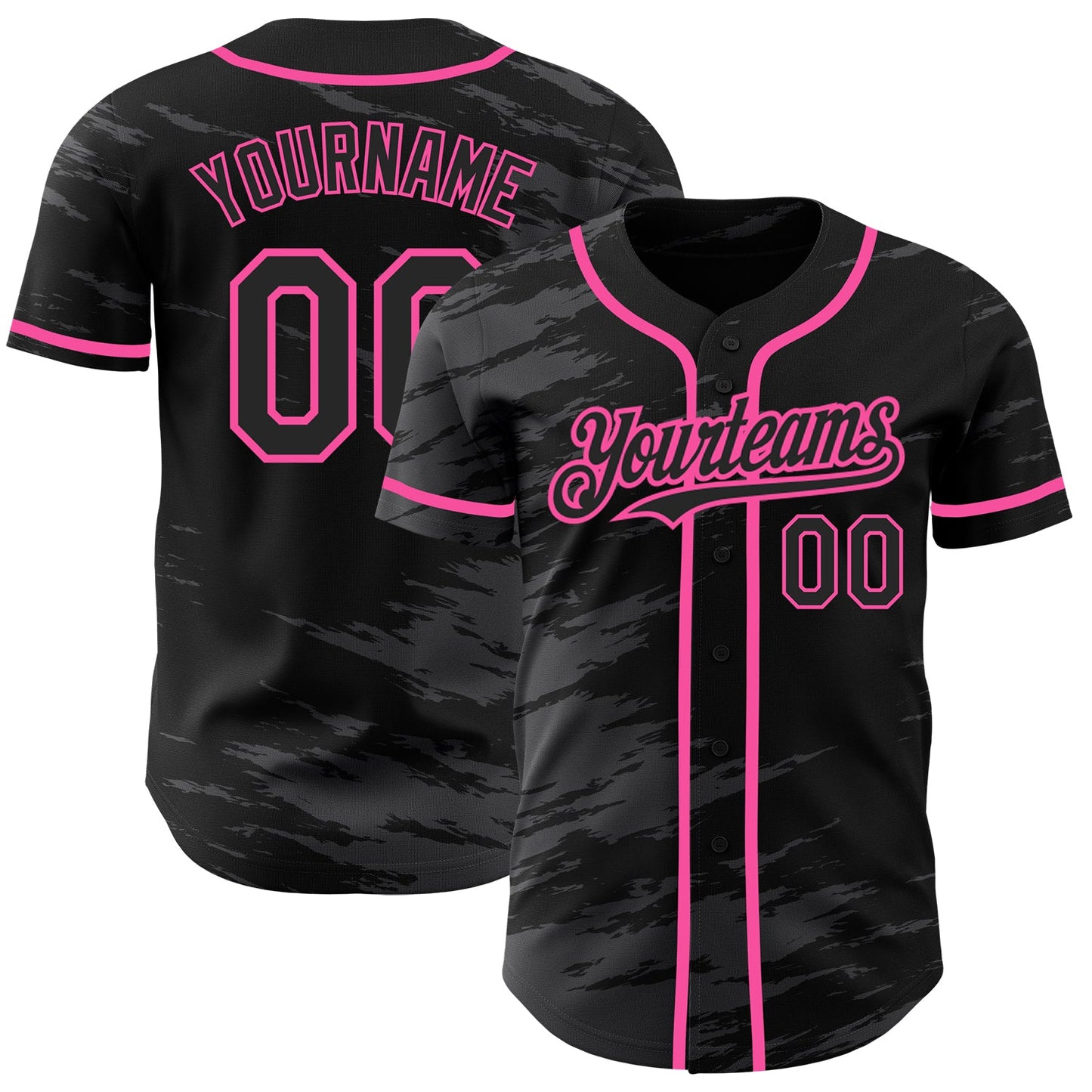 Custom Black Steel Gray Splash Ink Pink Authentic Baseball Jersey - Main View