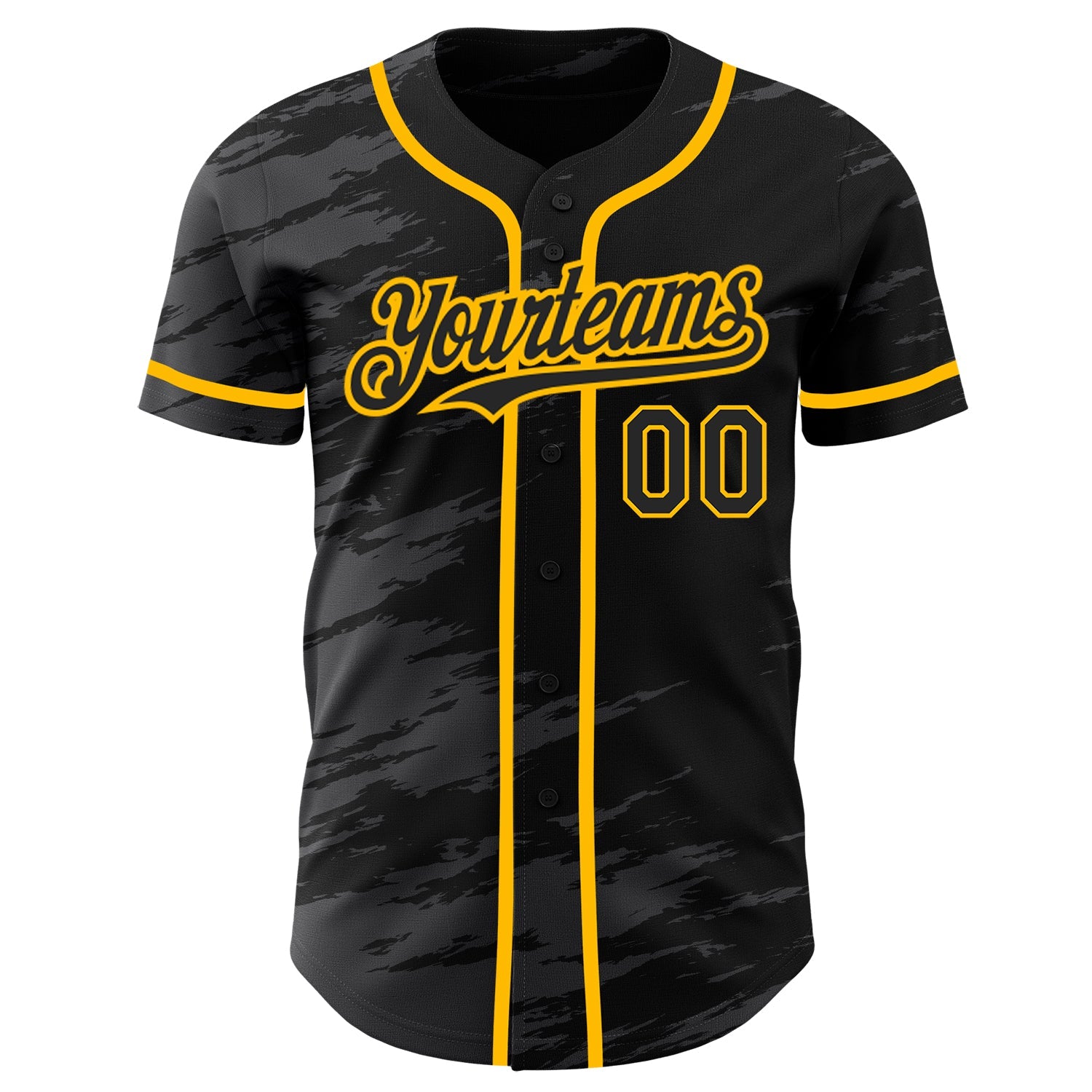 Custom Black Steel Gray Splash Ink Gold Authentic Baseball Jersey view 2