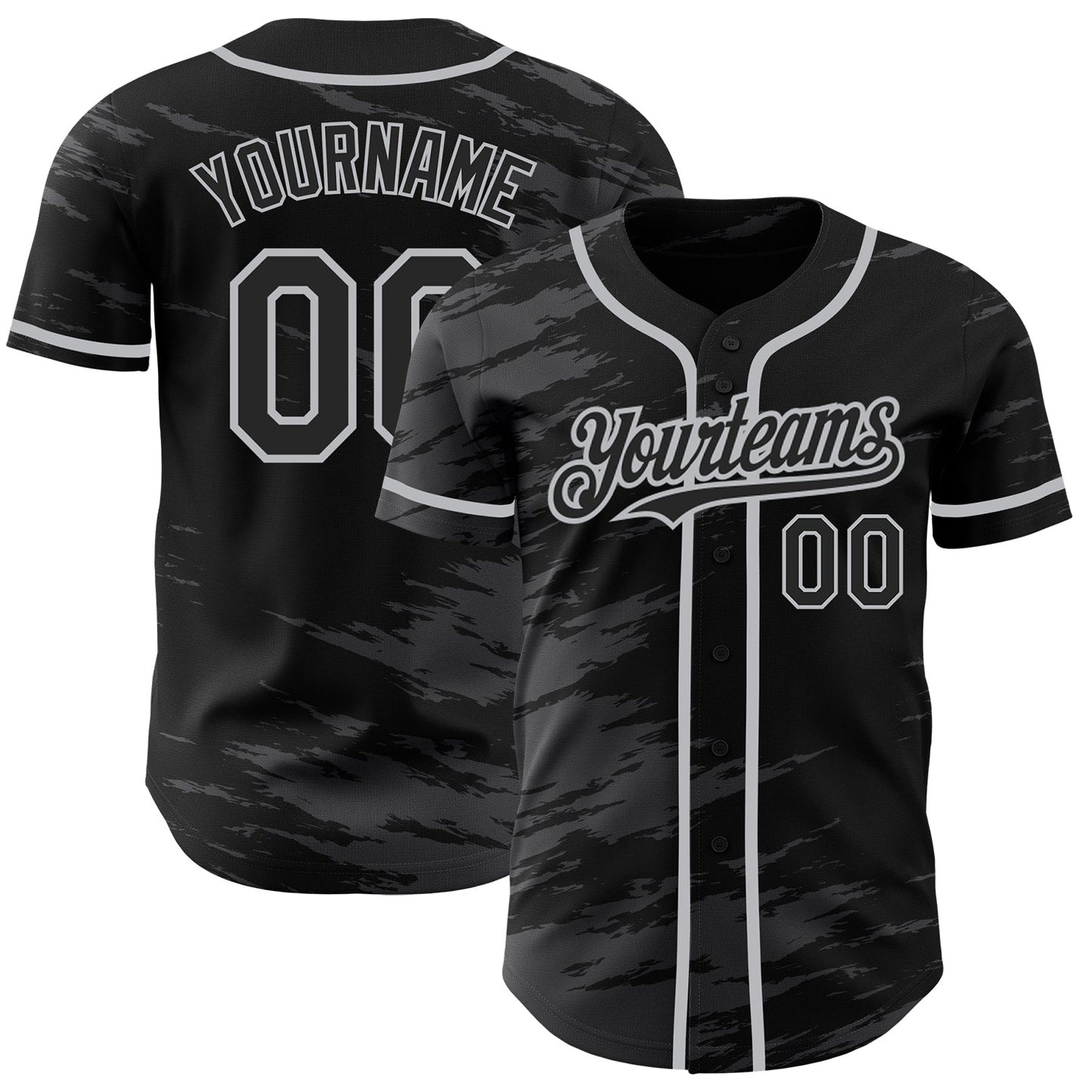 Custom Black Steel Gray Splash Ink Gray Authentic Baseball Jersey - Main View