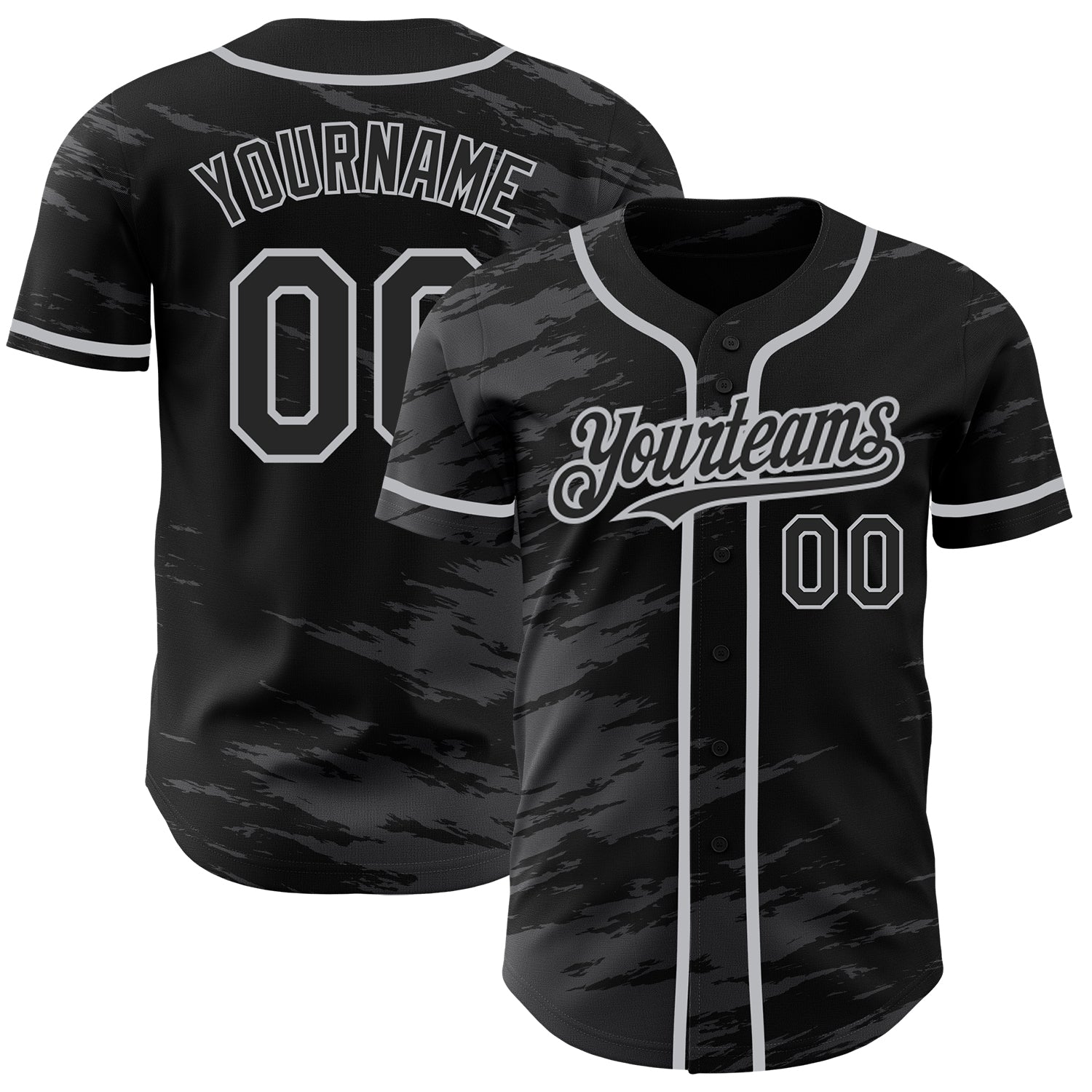 Custom Black Steel Gray Splash Ink Gray Authentic Baseball Jersey - Main View
