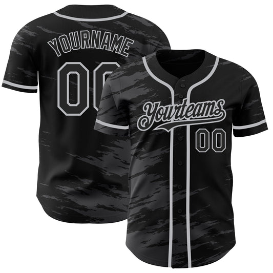 Custom Black Steel Gray Splash Ink Gray Authentic Baseball Jersey - Main View