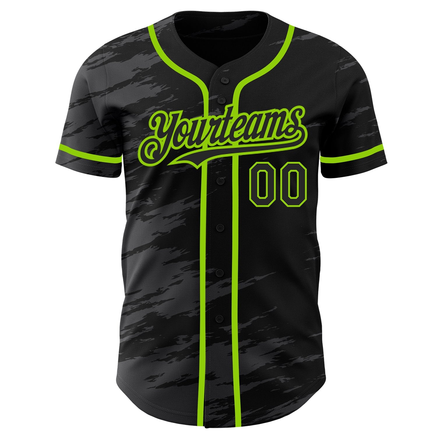 Custom Black Steel Gray Splash Ink Neon Green Authentic Baseball Jersey view 2