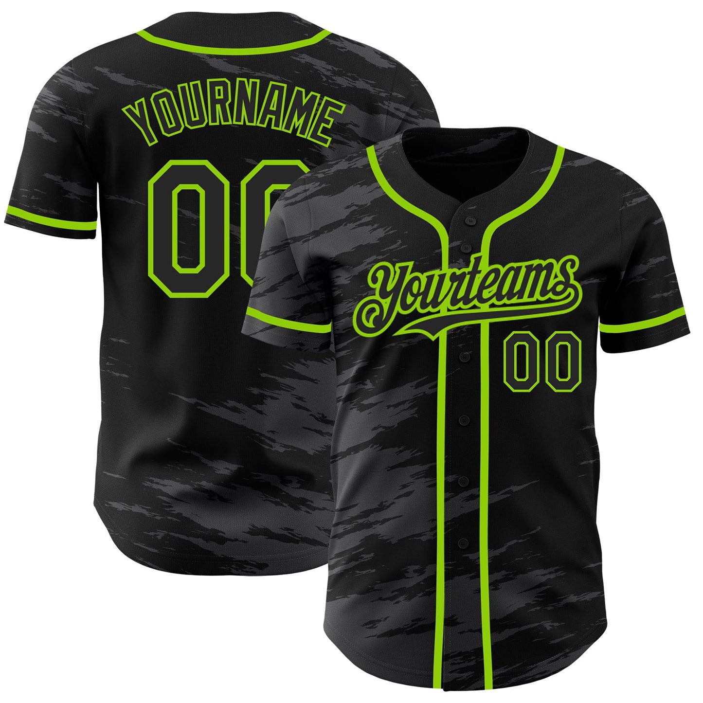 Custom Black Steel Gray Splash Ink Neon Green Authentic Baseball Jersey - Main View