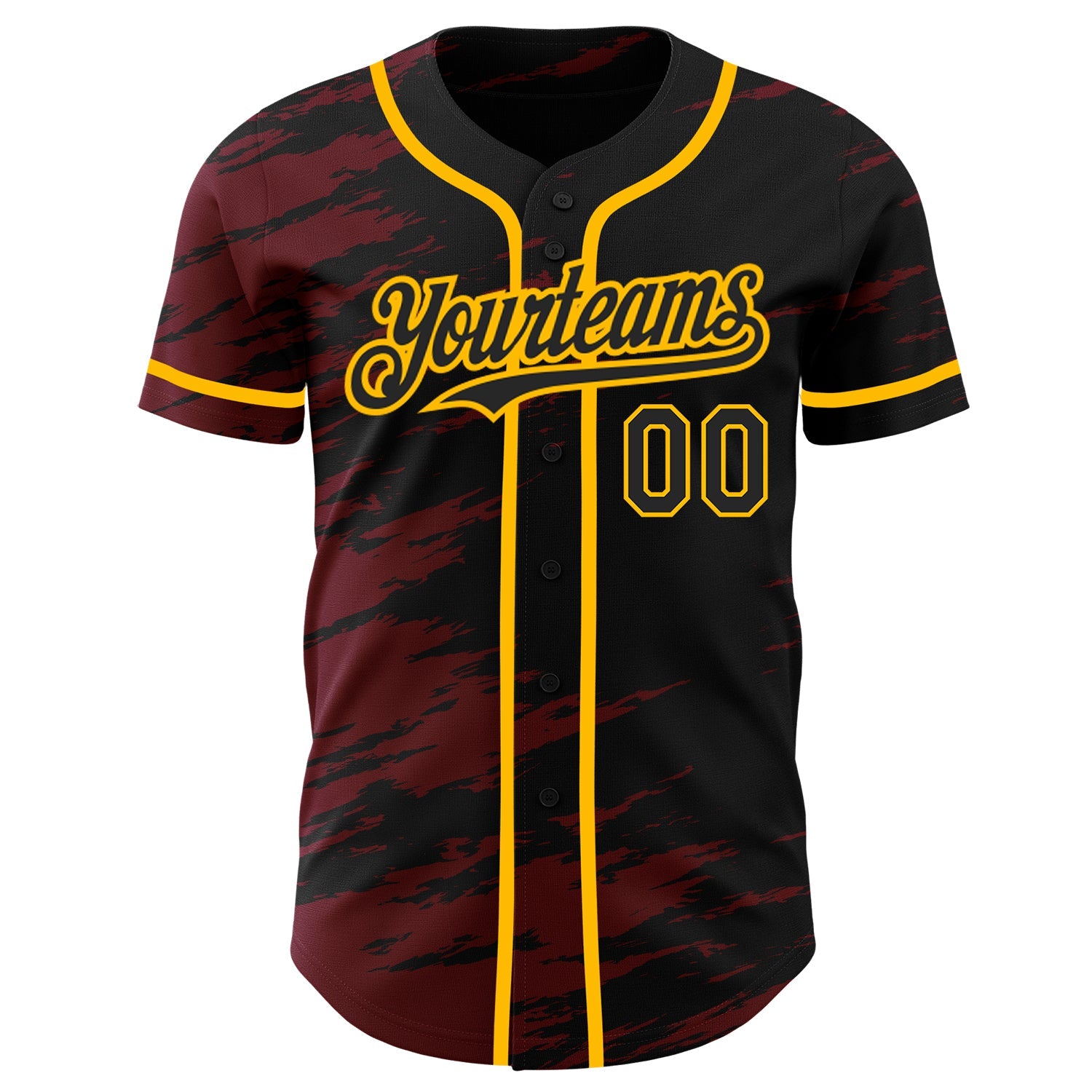 Custom Black Crimson Splash Ink Gold Authentic Baseball Jersey view 2