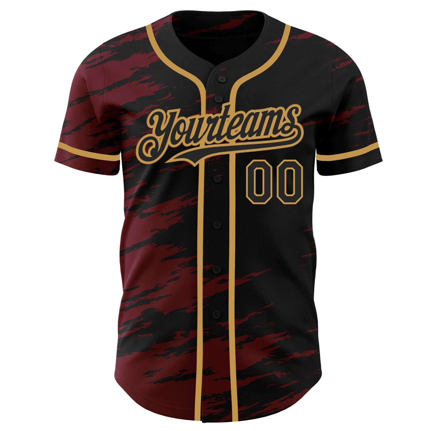 Custom Black Crimson Splash Ink Old Gold Authentic Baseball Jersey view 2