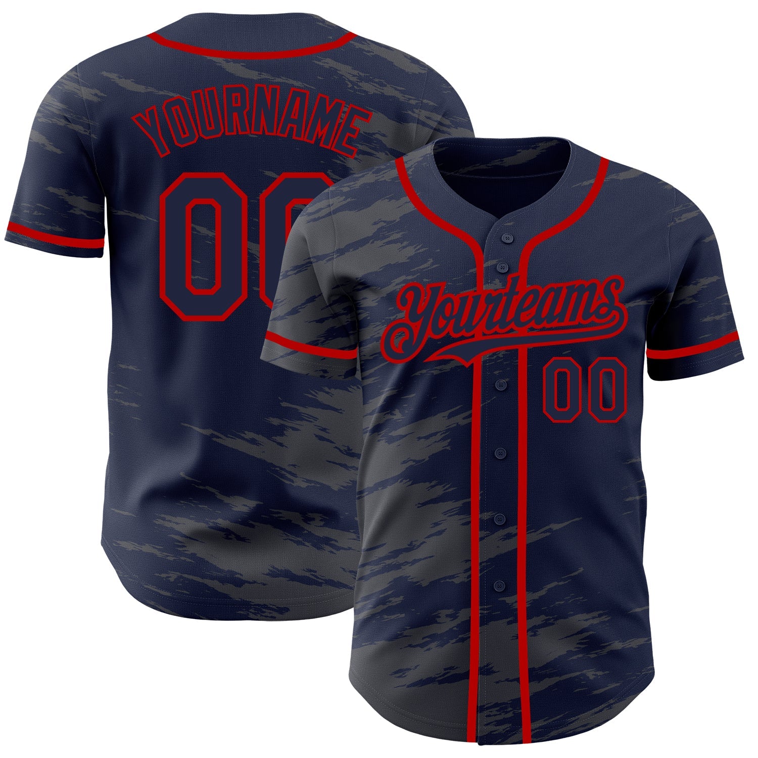 Custom Navy Steel Gray Splash Ink Red Authentic Baseball Jersey - Main View