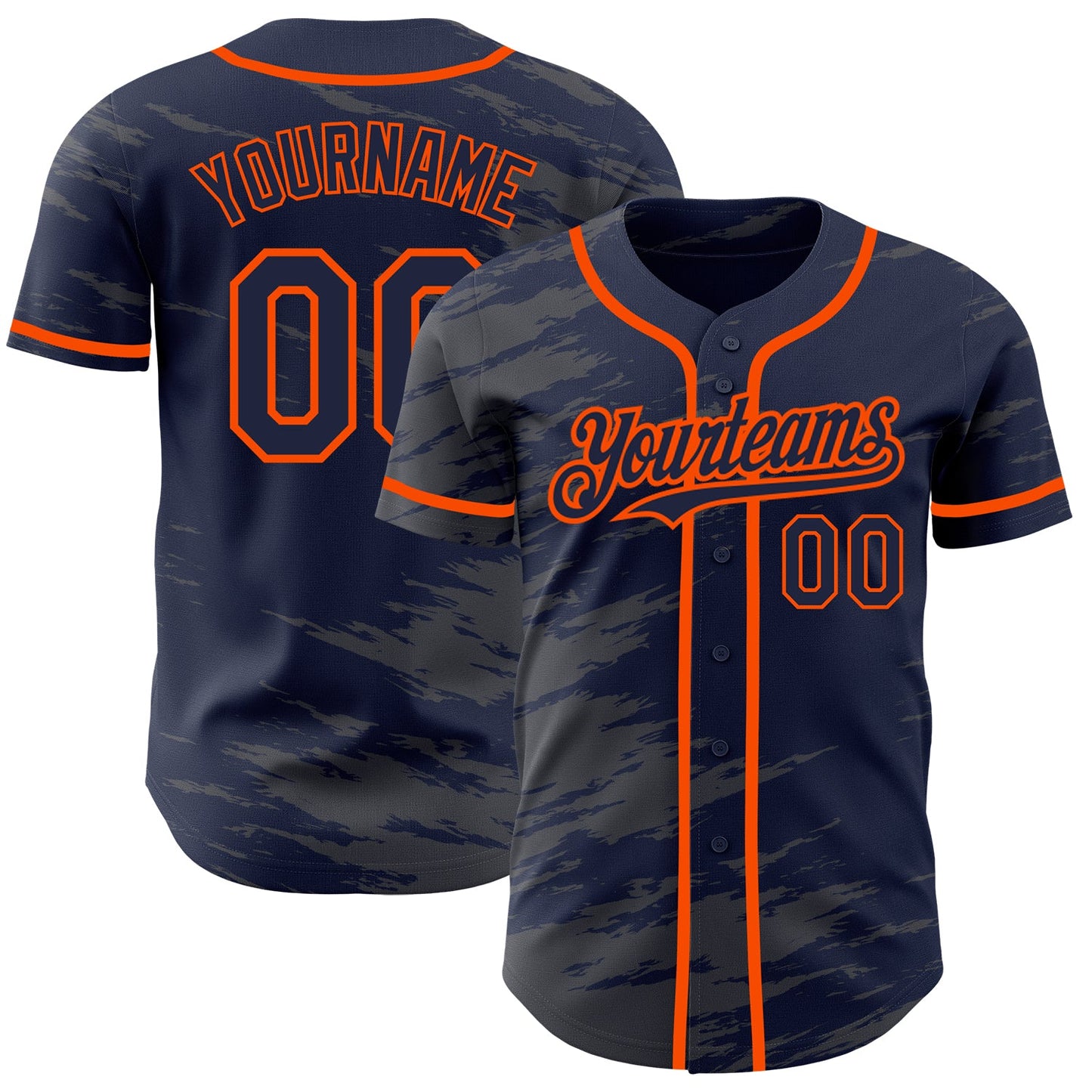 Custom Navy Steel Gray Splash Ink Orange Authentic Baseball Jersey - Main View