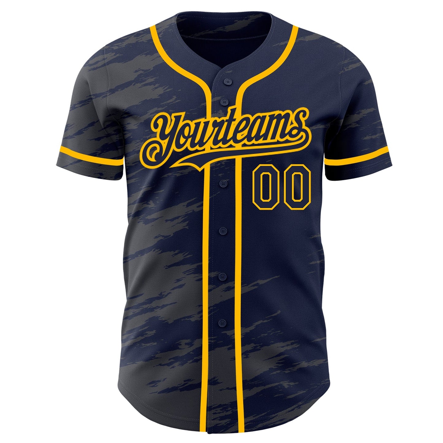 Custom Navy Steel Gray Splash Ink Gold Authentic Baseball Jersey view 2