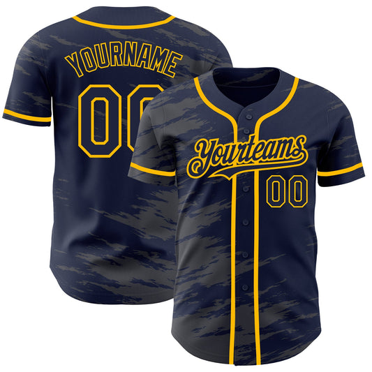 Custom Navy Steel Gray Splash Ink Gold Authentic Baseball Jersey - Main View