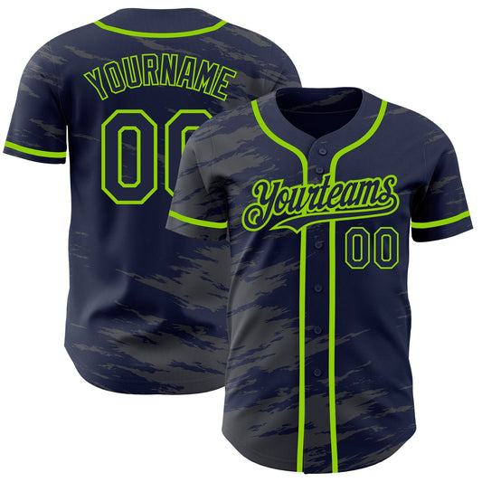 Custom Navy Steel Gray Splash Ink Neon Green Authentic Baseball Jersey - Main View