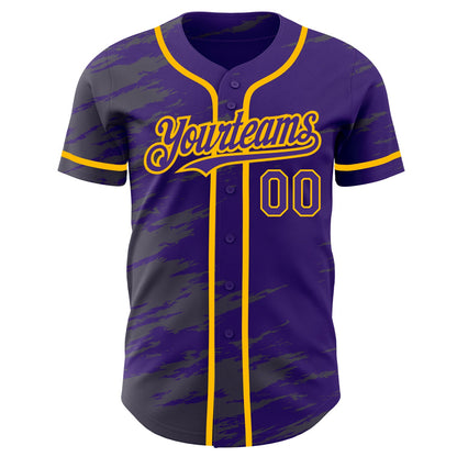 Custom Purple Steel Gray Splash Ink Gold Authentic Baseball Jersey view 2