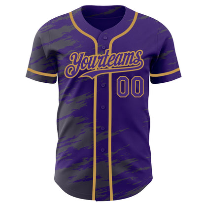 Custom Purple Steel Gray Splash Ink Old Gold Authentic Baseball Jersey view 2