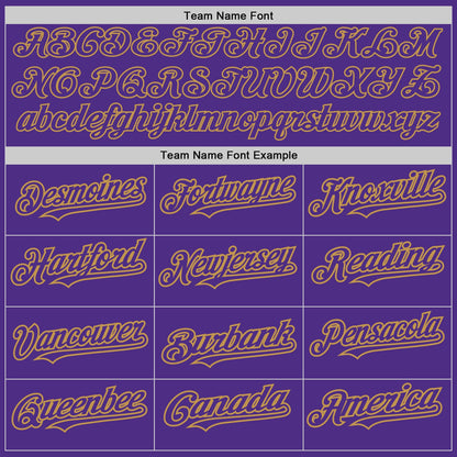 Custom Purple Steel Gray Splash Ink Old Gold Authentic Baseball Jersey view 4