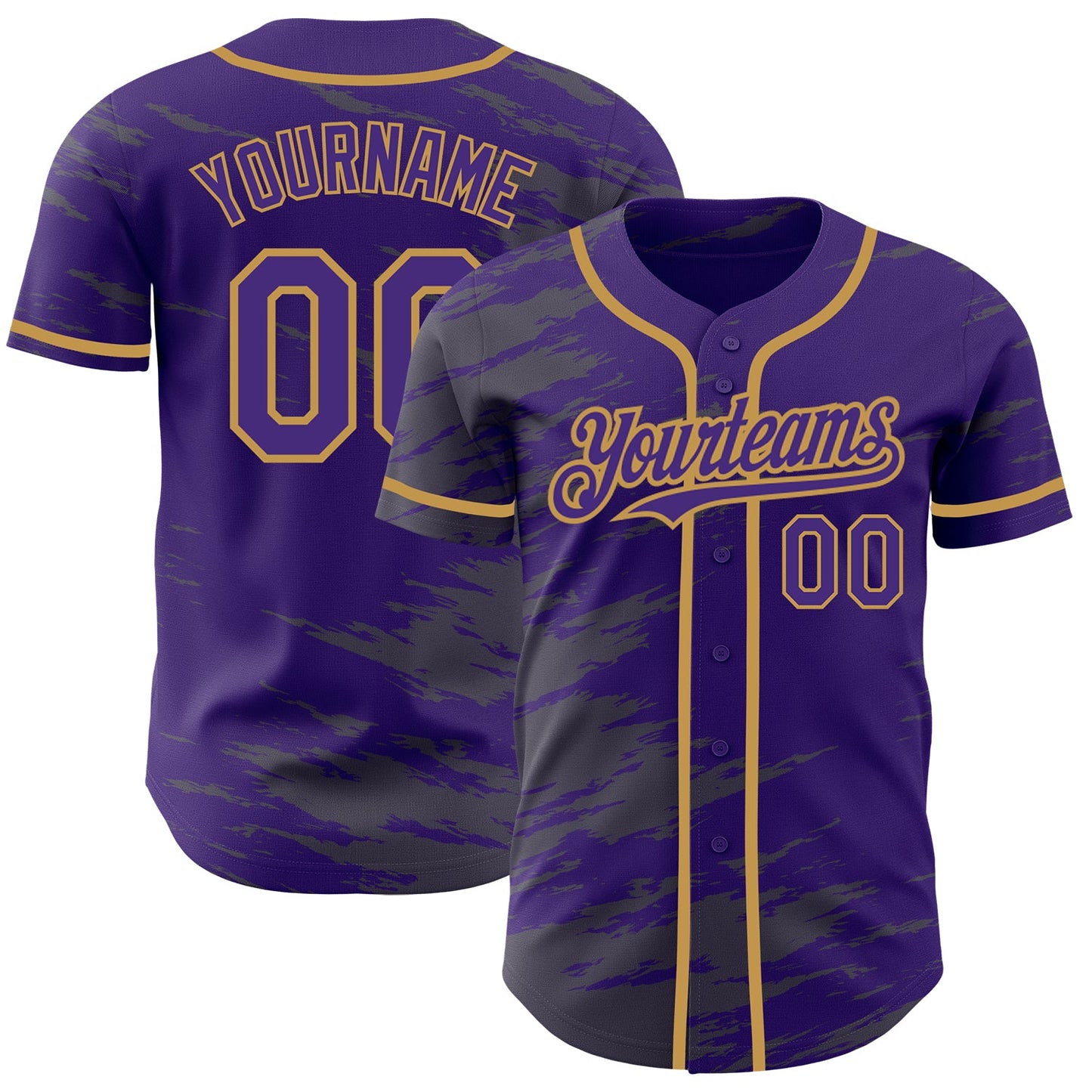 Custom Purple Steel Gray Splash Ink Old Gold Authentic Baseball Jersey - Main View