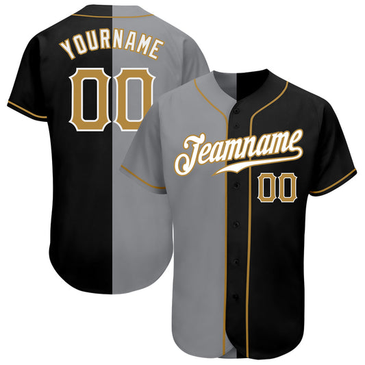 Custom Black Old Gold-Gray Authentic Split Fashion Baseball Jersey - Main View