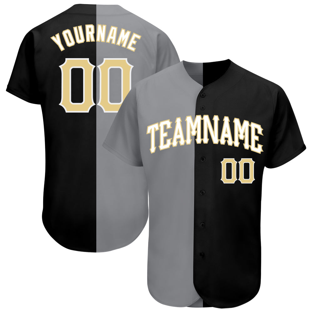 Custom Black Vegas Gold-Gray Authentic Split Fashion Baseball Jersey - Main View