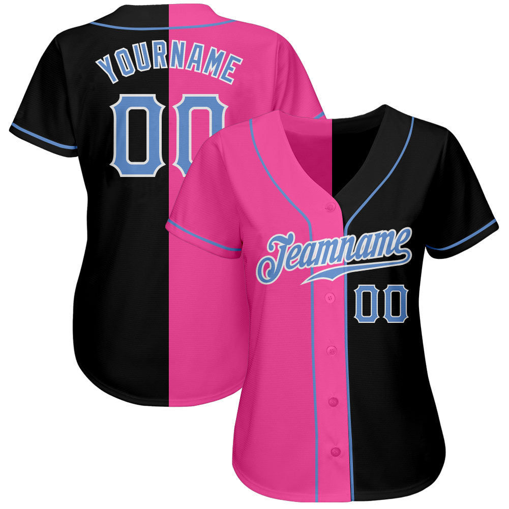 Custom Black Light Blue-Pink Authentic Split Fashion Baseball Jersey view 2