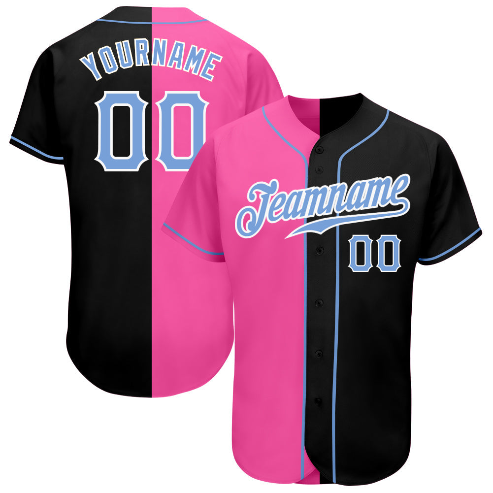 Custom Black Light Blue-Pink Authentic Split Fashion Baseball Jersey - Main View