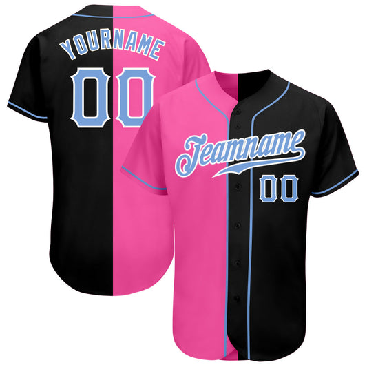 Custom Black Light Blue-Pink Authentic Split Fashion Baseball Jersey - Main View
