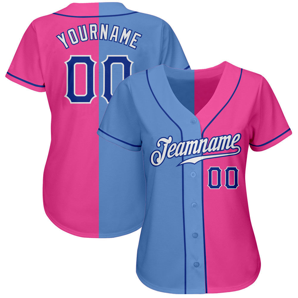 Custom Pink Royal-Light Blue Authentic Split Fashion Baseball Jersey view 2