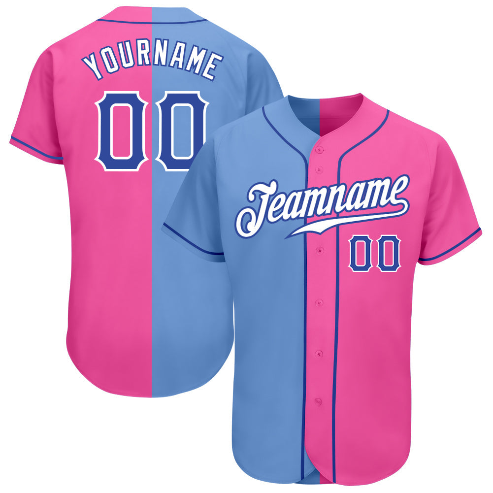 Custom Pink Royal-Light Blue Authentic Split Fashion Baseball Jersey - Main View