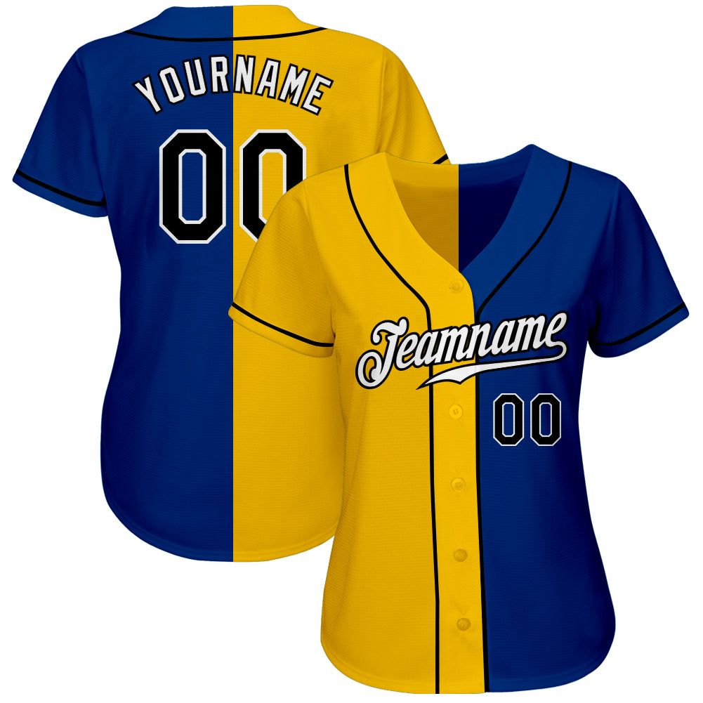 Custom Royal Black-Yellow Authentic Split Fashion Baseball Jersey view 2