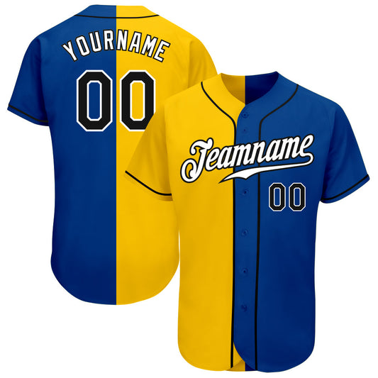 Custom Royal Black-Yellow Authentic Split Fashion Baseball Jersey - Main View