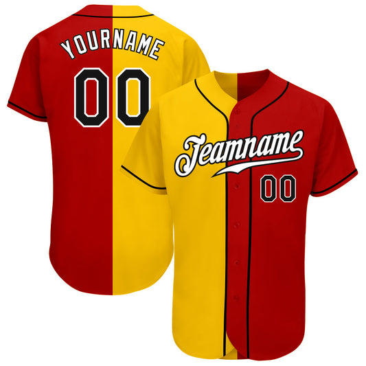 Custom Red Black-Yellow Authentic Split Fashion Baseball Jersey - Main View