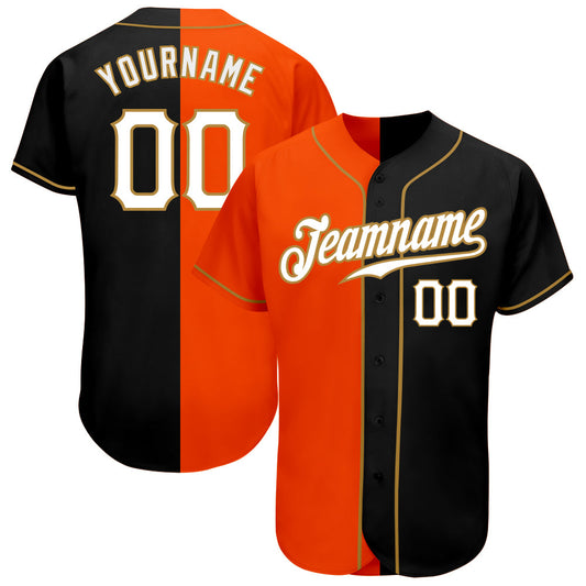 Custom Black White-Orange Authentic Split Fashion Baseball Jersey - Main View