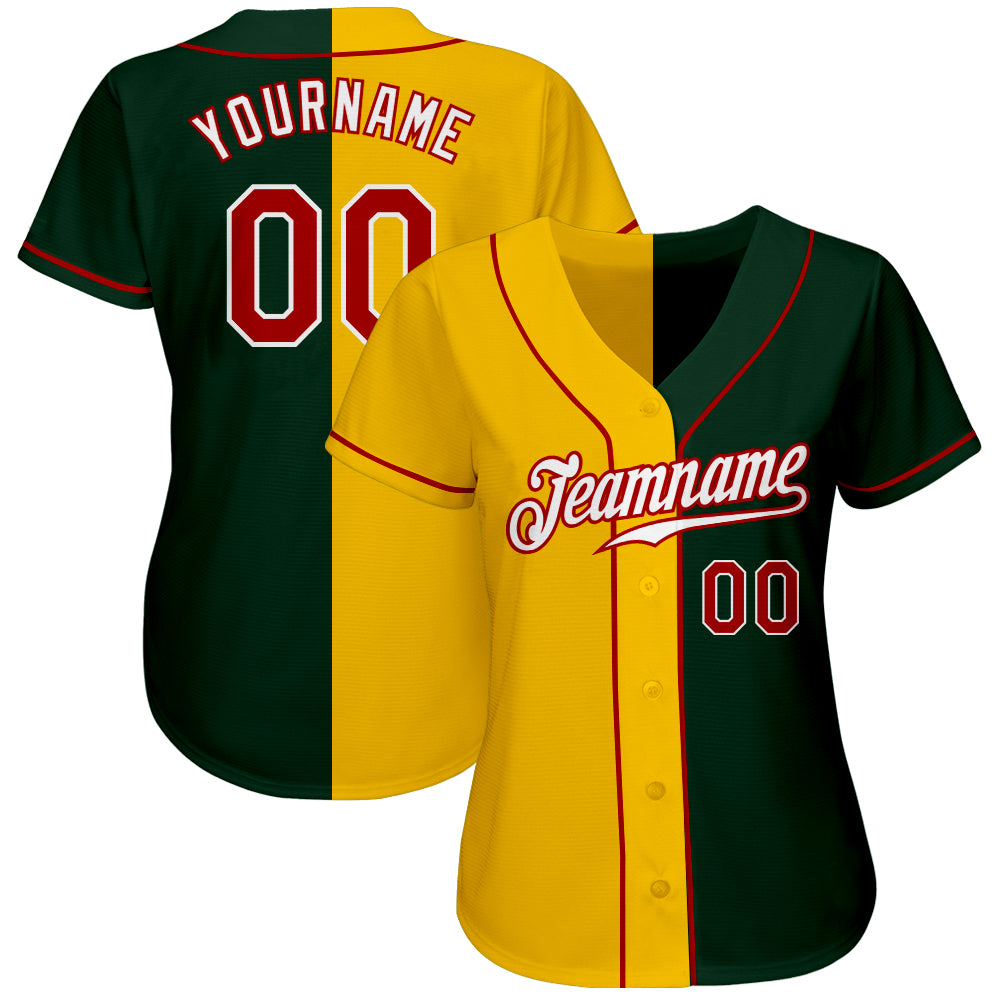 Custom Green Red-Yellow Authentic Split Fashion Baseball Jersey view 2
