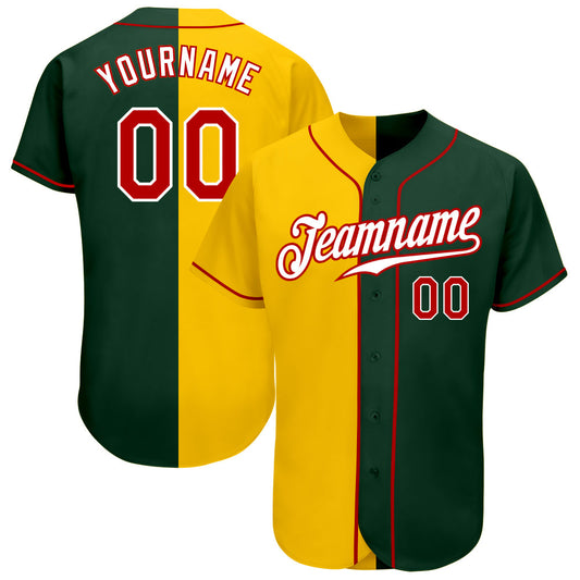 Custom Green Red-Yellow Authentic Split Fashion Baseball Jersey - Main View