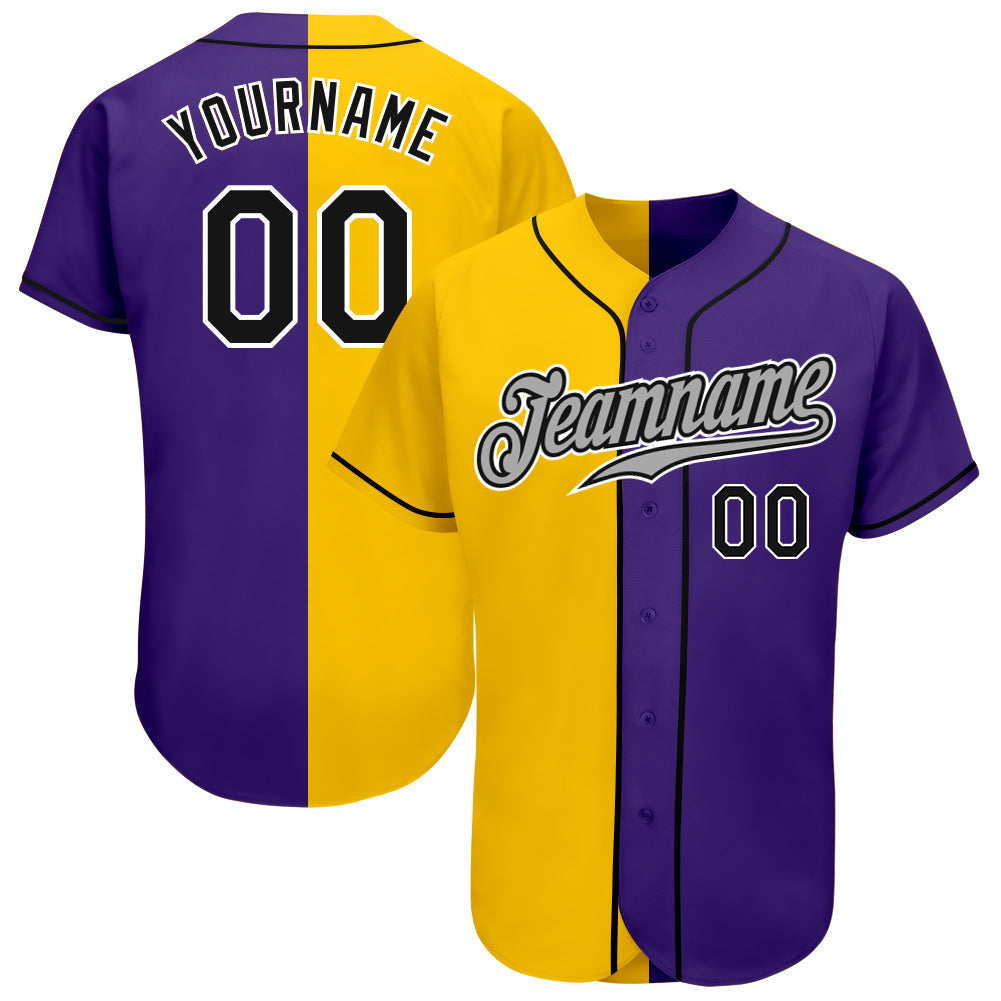 Custom Purple Black-Yellow Authentic Split Fashion Baseball Jersey - Main View