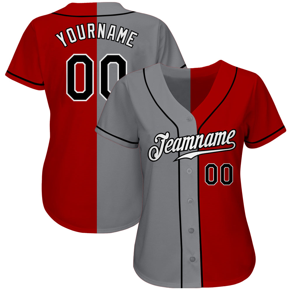 Custom Red Black-Gray Authentic Split Fashion Baseball Jersey view 3