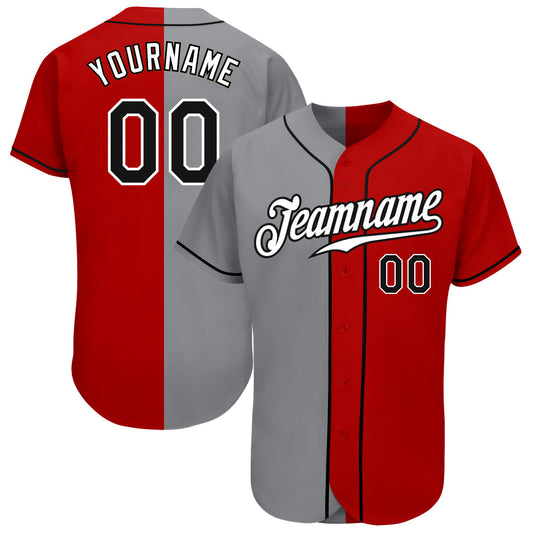 Custom Red Black-Gray Authentic Split Fashion Baseball Jersey - Main View