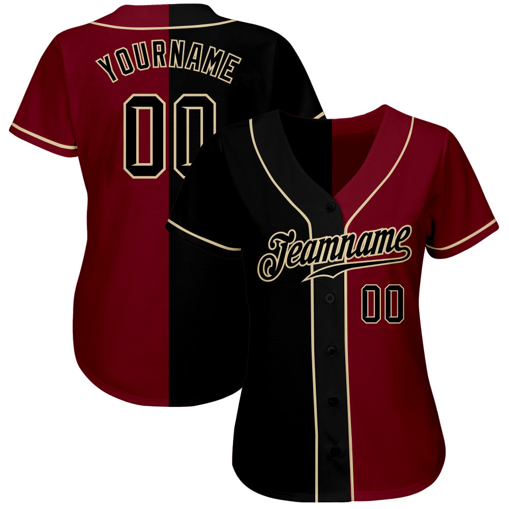 Custom Crimson Black-Cream Authentic Split Fashion Baseball Jersey view 2