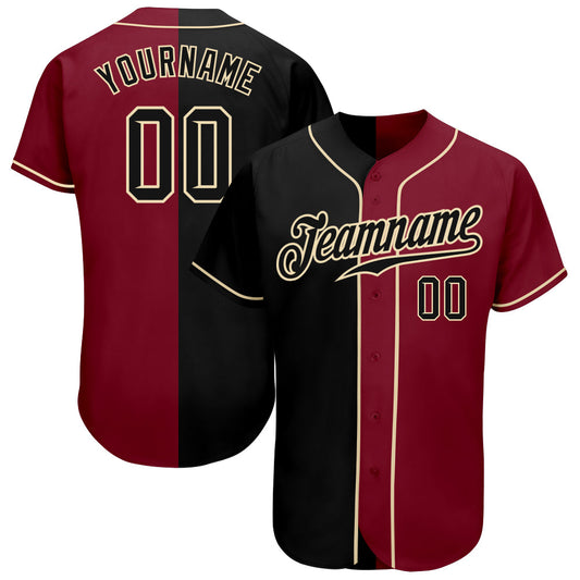 Custom Crimson Black-Cream Authentic Split Fashion Baseball Jersey - Main View