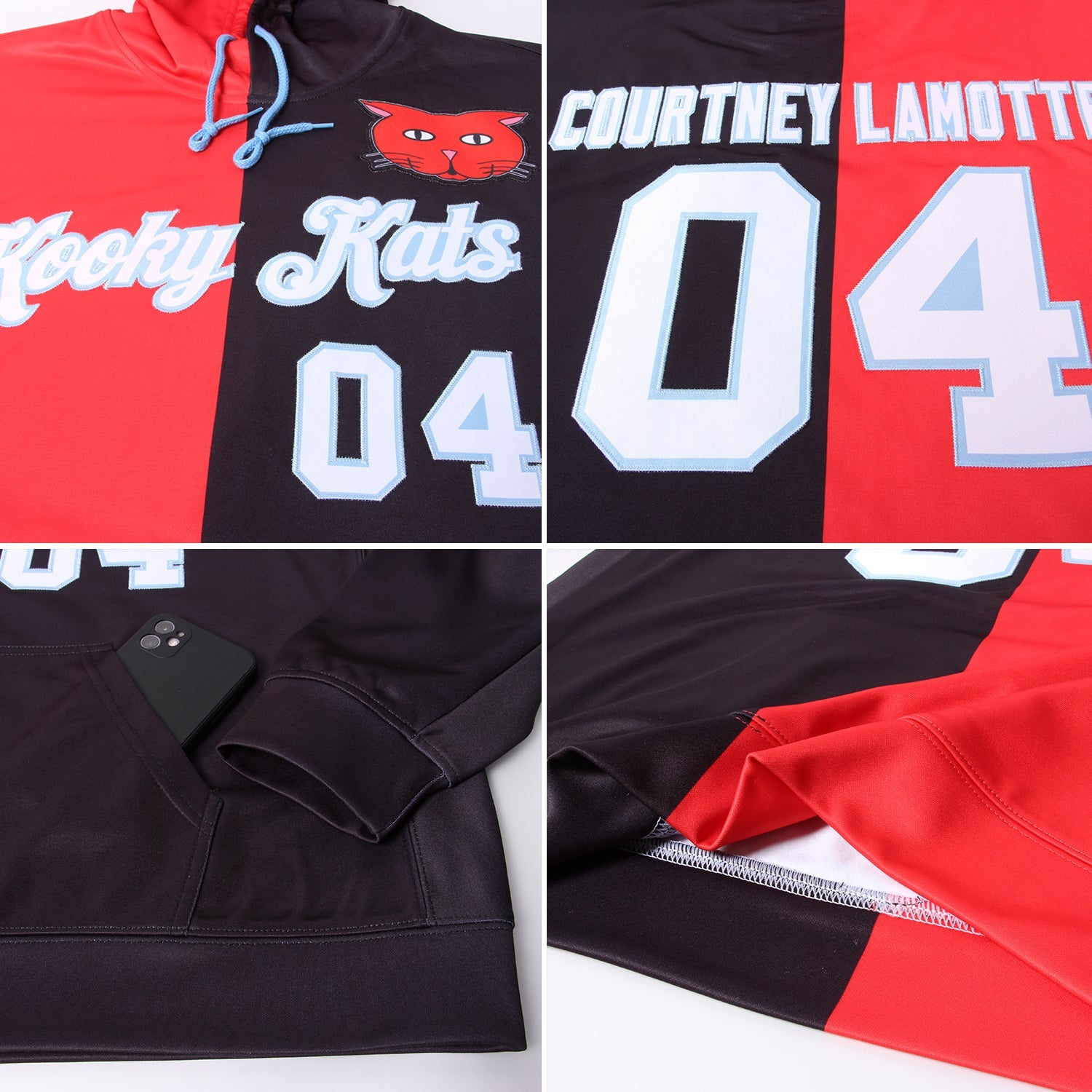 Custom Stitched Red White-Black Split Fashion Sports Pullover Sweatshirt Hoodie view 7