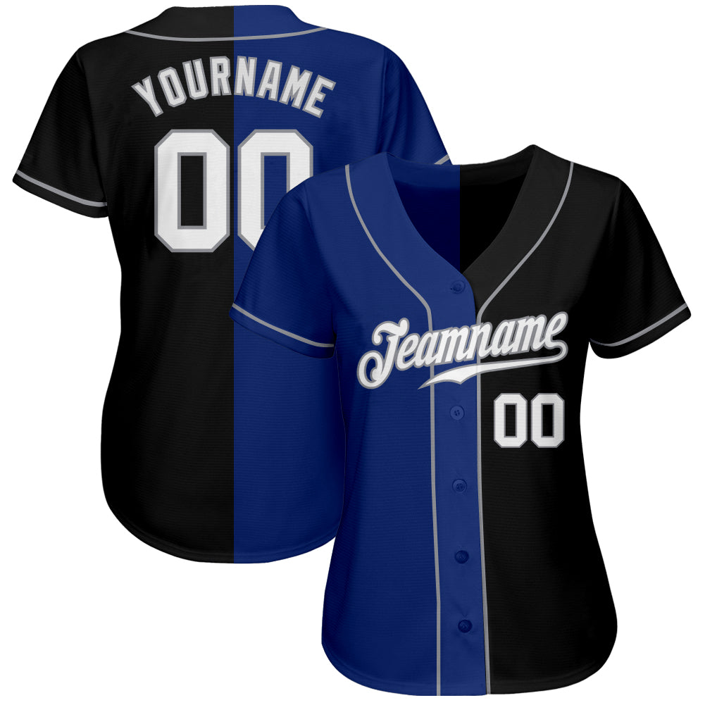 Custom Black White-Royal Authentic Split Fashion Baseball Jersey view 2