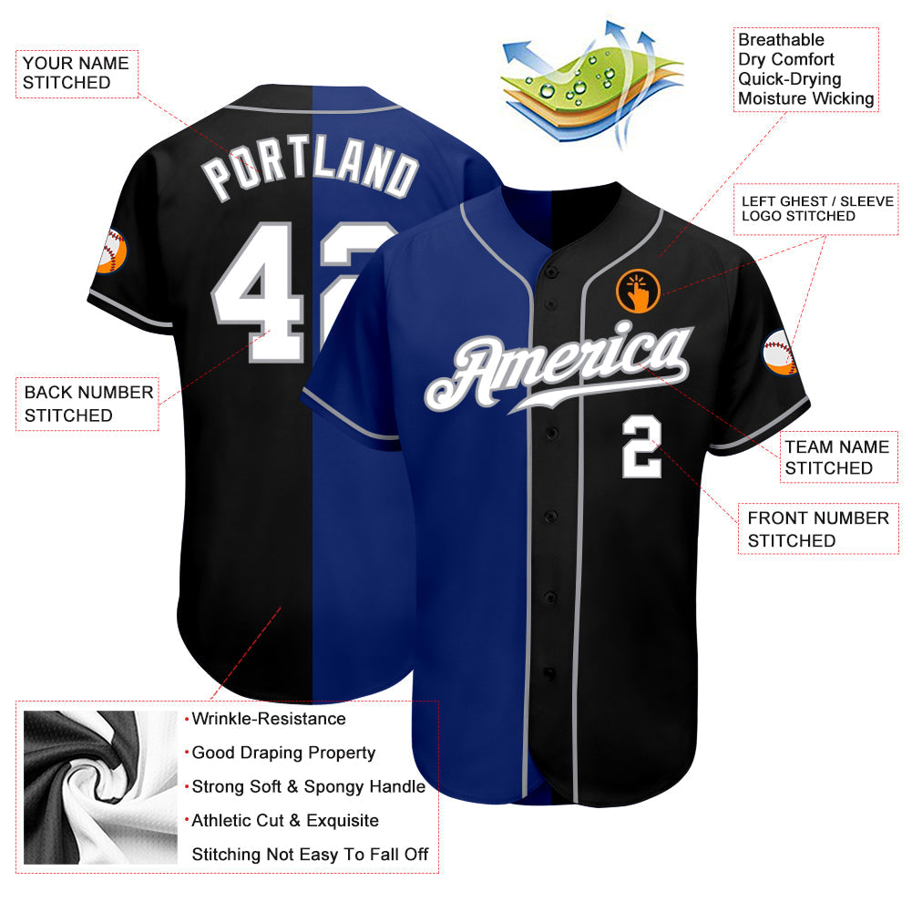 Custom Black White-Royal Authentic Split Fashion Baseball Jersey view 3