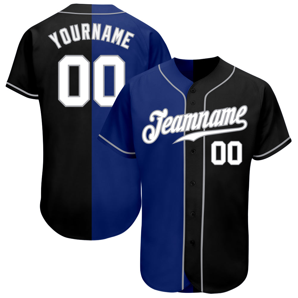 Custom Black White-Royal Authentic Split Fashion Baseball Jersey - Main View